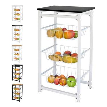 Imagem de Fruteira de Chão Com 3 Cestos para Cozinha Tampo Madeira MDF Modelo Fl