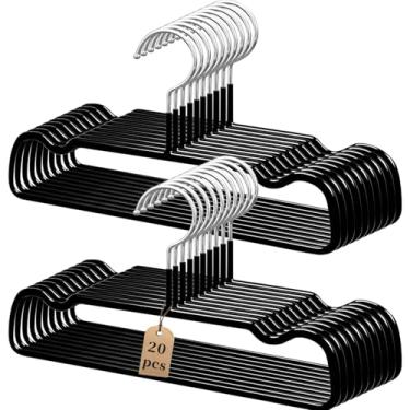 Imagem de Cabides de borracha antiderrapantes, pacote com 20 cabides finos e finos para economizar espaço, organizador de roupas para armário sem ferrugem para calças e gravatas, 34 cm