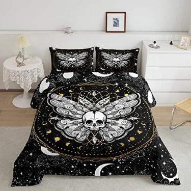 Imagem de Conjunto de edredom Queen com enchimento de sol e lua, para crianças, meninos, meninas, casal, mariposa da morte, para decoração de quarto de Helloween, céu estrelado com glitter, edredom macio e lua