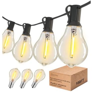 Imagem de DAMAING Cordão de luzes para ambientes externos, 30 m, à prova d'água, com 43 lâmpadas LED Edison reguláveis A39 à prova de estilhaçamento, iluminação externa conectável para quintal, bistrô e varanda