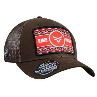 Imagem de Ranch & Corral Boné de malha caminhoneiro vermelho remendo marrom, preto, 3-5 3/8
