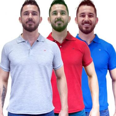 Imagem de Kit 3 Camisas Gola Polo Masculina Piquet Lisa Camisaria Colombo, Cinza