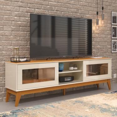 Imagem de Rack Tv 65 Polegadas Com 2 Portas De Vidro Reflecta Lince - Off White E Cedro