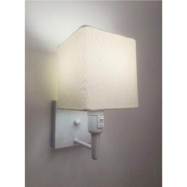 Imagem de Arandela Quadrada Vivare Md-2019 Base Branco Com Interruptor Cúpula Em Tecido - Bivolt Branco-algodão-crú 127-220v