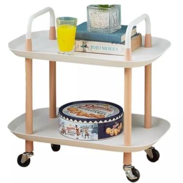Imagem de Mesa Auxiliar Lateral Madeira Carrinho Organizador Multiuso 2 Prateleiras Sacada Churrasqueira Sala