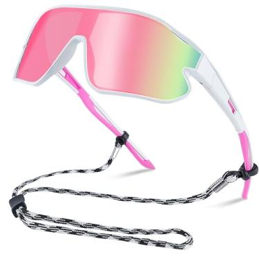 Imagem de YUNBLL&KO Óculos de sol infantil de beisebol juvenil TR90 armação leve UV400 óculos de sol esportivos ciclismo para meninas e meninos, Armação branca, lente rosa