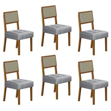 Imagem de Conjunto 6 Cadeiras para Sala de Jantar Pés em Madeira Maciça Liz Prata/Cinza/Freijó