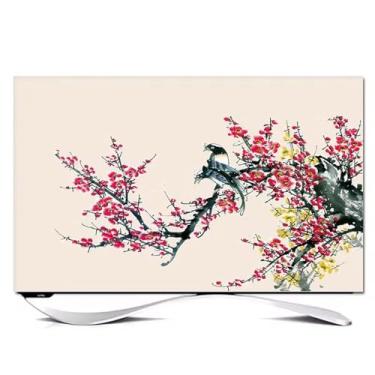 Imagem de Capa contra poeira para TV interna de 32 a 80 polegadas Protetor de tela LCD extensível com padrão de peônia interna para TVs curvas, capa à prova de poeira com design antiderrapante decoração de