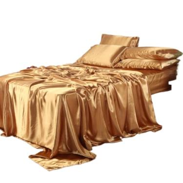 Imagem de Jogo de Cama em Cetim 4 Peças Toque Macio e Sedoso Tamanho Casal Queen e King(Dourado,4 Fronhas Avulsas)