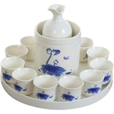 Imagem de JOEUQK Conjunto de copos de saquê japonês com bandeja de cerâmica, conjunto de 11 peças com 1 aquecedor de cerâmica e 1 pote de saquê, 8 xícaras de saquê, 1 bandeja, anúncio