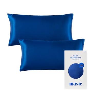 Imagem de MAVIÉ Conjunto de fronhas de cetim – King 50,8 cm x 91,4 cm – Fronhas refrescantes ultra macias para cabelo e pele, fecho de envelope, 2 pacotes azul-marinho