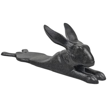 Imagem de Earl Diamond Batentes de porta de coelho deitado de ferro fundido resistente | Cunha de batente de porta de metal decorativa fofa estátua de animal, adequada para escritório doméstico comercial
