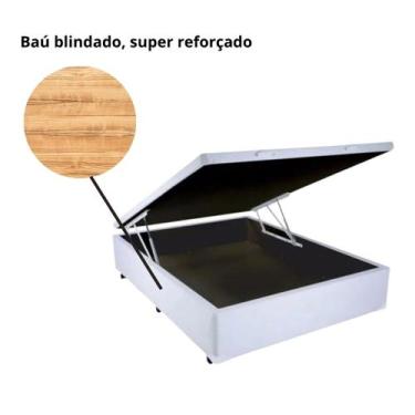 Imagem de Cama Box Baú Casal Blindada Reforçada Pés de Madeira 138x188 - Hadassa