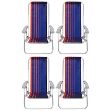 Imagem de Kit 4 Cadeiras de Praia Reclinável Tramontina  - Basic Bali Azul Escur