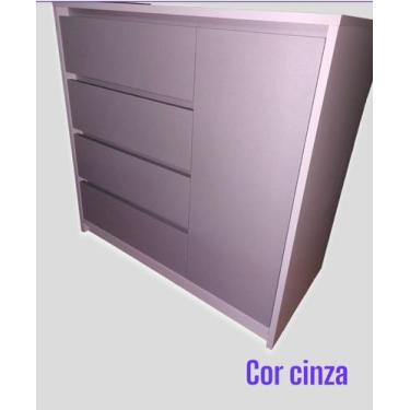 Imagem de cômoda branca e cinza contendo 4 gavetas e uma porta - marcenaria styl