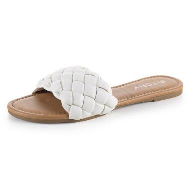 Imagem de Sandália feminina FITORY Flat Slip On Slides com alça trançada branca