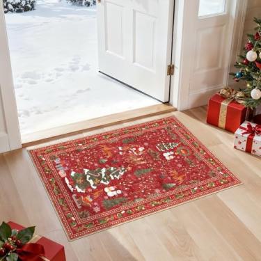 Imagem de UERMEI Tapete de entrada de Natal: 2x3 lavável neutro moderno antiderrapante tapete festivo de pilha baixa para entrada cozinha tapete de porta da frente quarto de crianças entrada interna decoração