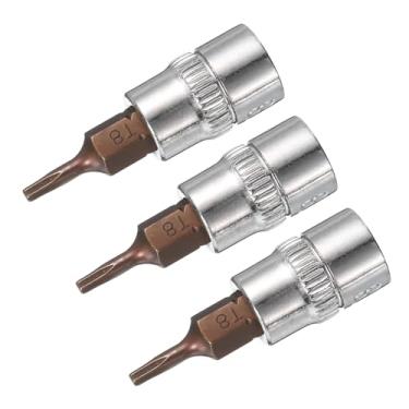 Imagem de 3 peças de 1/10.2 cm x soquete Torx Bit T8, brocas de aço S2, soquetes CR-V, comprimento de 38 mm, uso com chave catraca, barra deslizante, haste de extensão