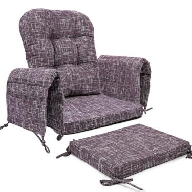 Imagem de SINOSSO Conjunto de almofadas Glider Rocker (5 peças), almofadas de assento de espuma de suporte de alta densidade de tecido misto macio com laços, serve para cadeira de balanço/planador de berçário e