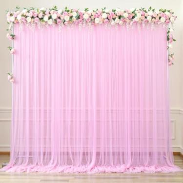 Imagem de Cortinas de fundo de tule rosa de 3 m x 3 m para festas, casamento, chá de panela, 1 painel, cortinas de pano de fundo transparente para pano de fundo para chá de bebê, festa de aniversário, decoração