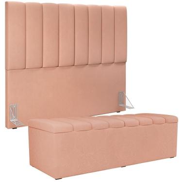 Imagem de Kit Cabeceira Casal 140 Cm Com Calçadeira Recamier Baú Rosê