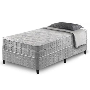 Imagem de Conjunto Cama Box Solteiro Zidi Alabama 88x188 Mola Ensacada Cinza Solteiro