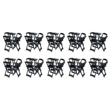 Imagem de Kit 10 Jogos De Mesa Bistrô De Madeira Com 4 Cadeiras Dobravel Preto - Preto