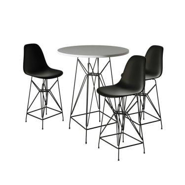 Imagem de Jogo Mesa Bistrô Eames Branca 60Cm 3 Banquetas Preta Base Ferro Preto - Cor: Branco