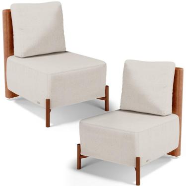 Imagem de Kit 02 Poltronas Decorativas Sala De Estar Living Hungria L02 Couríssimo Camel Linho Cru - Lyam