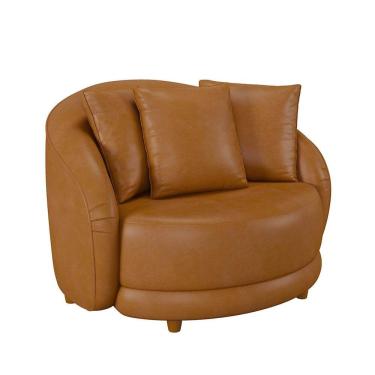 Imagem de Poltrona Decorativa Para Sala 122cm Pés Madeira Kaly M22 Sintético Caramelo - Mpozenato