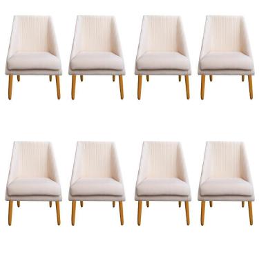 Imagem de Kit 08 Cadeiras Para Sala De Jantar Ana Pés Palito Veludo Bege D'classe Decor