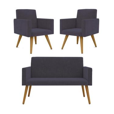 Imagem de Kit Namoradeira + 2 Poltronas Decorativas Sala Oferta ? Balaqui Decor Cor:cinza