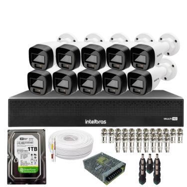 Imagem de Kit 10 Câmeras Intelbras 1120b Full Color, Dvr 16ch Mhdx 1016c  Hd 1tb