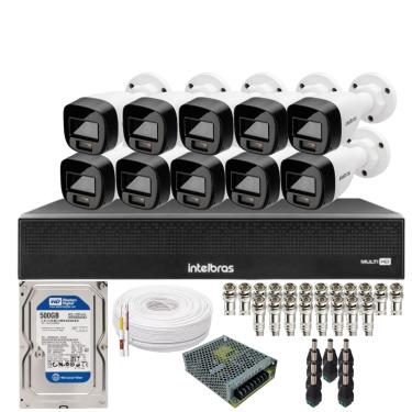Imagem de Kit 10 Câmeras Intelbras 1120b Full Color, Dvr 16ch Mhdx 1016c  Hd 500gb