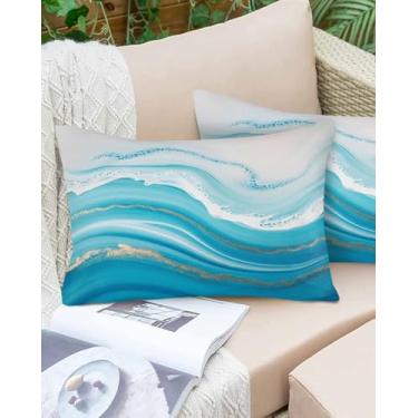 Imagem de Blue Waves Fronhas Abstrato Gradiente Fluido Arte Macia Capa de Travesseiro Capa de Almofada Decorativa com Zíper Escondido para Cama Sofá Sofá 30,5 cm x 50,8 cm