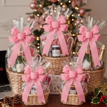 Imagem de Janinka 12 peças de laços de Natal de veludo grandes de 25 x 15 cm para embrulho de fita de Natal, acessório de embrulho para caixas de presente de Natal, buquê, cesta, garrafas, suprimentos, (rosa)