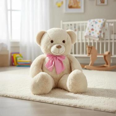 Imagem de Urso Pelúcia Teddy Pequeno Hipoalergênico Macio Laço Removível - Migue