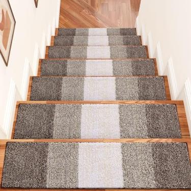 Imagem de OLANLY Escadas antiderrapantes 15 peças, 20 x 76 cm, tapetes de escada para degraus de madeira, tapetes de escada com adesivo reutilizável para crianças, idosos e animais de estimação, marrom claro