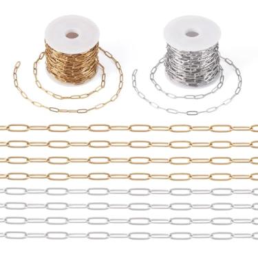 Imagem de Craftora Correntes de clipe de papel de aço inoxidável de 32,8 metros 10 x 3,5 x 0,8 mm correntes de elos de cabo de metal soldado corrente dourada e de aço inoxidável para colar faça você mesmo