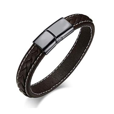 Imagem de Rockyu Pulseira masculina de couro trançado marrom com fecho de aço inoxidável ajustável para homens, joias modernas, presente de aniversário