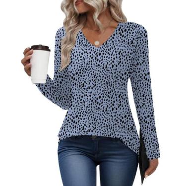 Imagem de Blusa túnica AKEWEI feminina de manga comprida com decote em V 2024