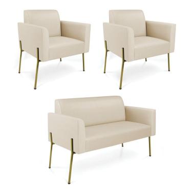 Imagem de Sofá Namoradeira E 2 Poltronas Pé De Ferro Dourado Marisa Corino Bege D03