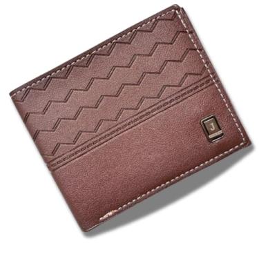 Imagem de Carteira masculina de couro legítimo premium slim fina elegante moderna resistente minimalista compacta durável estilosa prática sofisticada masculino casual social (marrom claro moderno)