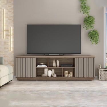 Imagem de Rack Tv 75 Pol 180cm Bancada Ripado Com Rodízio Noan Nogueira/fendi C01 - D`rossi