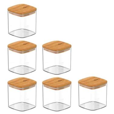 Imagem de Kit Com 06 Potes Herméticos Tempero 150Ml Com Tampa De Bambu - OU