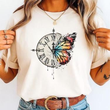 Imagem de Camiseta Feminina Estampada Borboleta Várias Cores - Nos Style, Branco
