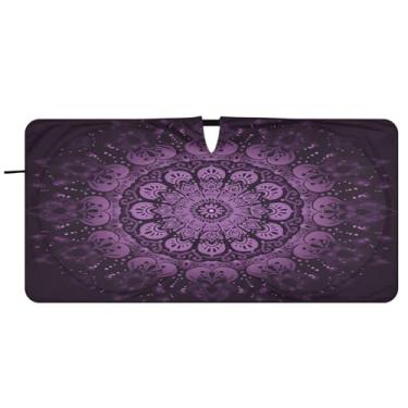 Imagem de Blueangle Para-brisa mandala roxa - 149.9 cm x 76.2 cm dobrável carro janela dianteira para-sol blocos raios UV viseira de sol (977)