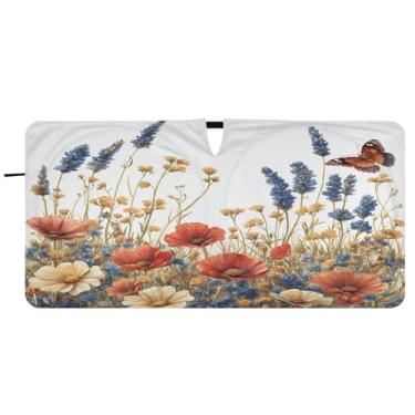 Imagem de Blueangle Guarda-sol vintage flores silvestres para-brisa - 149.9 cm x 76.2 cm dobrável carro janela frontal blocos pára-sol raios UV viseira de sol (845)