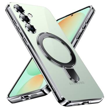 Imagem de YSLBWLE Capa ultrafina de TPU para Samsung Galaxy S24 FE com suporte magnético [à prova de choque de grau militar] Capa macia flexível antiamarelamento fina e suporte de 360° (preto) 28-s24fe-01