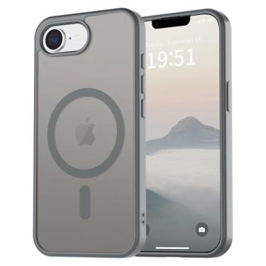 Imagem de vnnink Capa para iPhone 16e, capa magnética fosca de grau militar, proteção contra quedas translúcida - fina, resistente, durável, à prova de choque - cinza